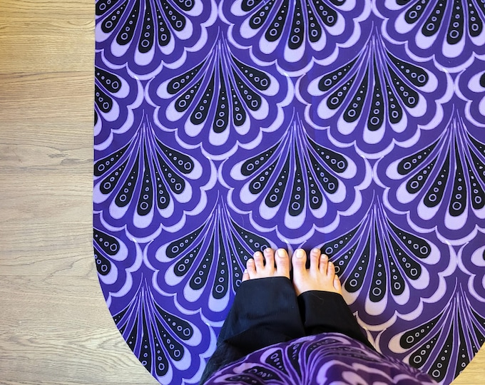 Yoga Mat, Mermaid Paisley, Purple, Round Oval Shape