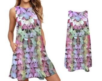 Pocket Dress, Nicotiana, Night Blooming Garden, Pink,Beige,Green,Floral, A line,Summer Dress,Spring Dress,Sundress,Original Art,by Caballera