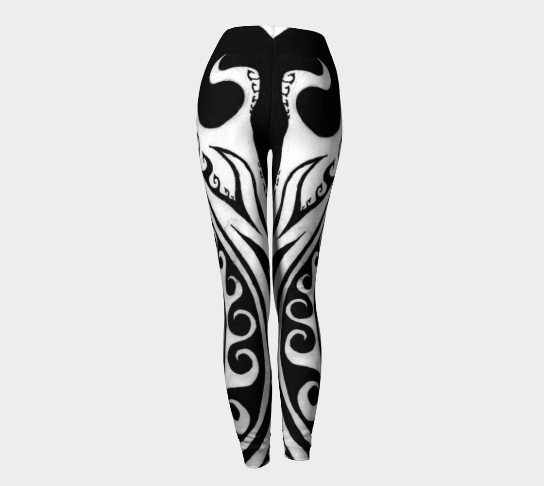 Shark Away II, Black & White Stripe Leggings, Greek, Polynesian