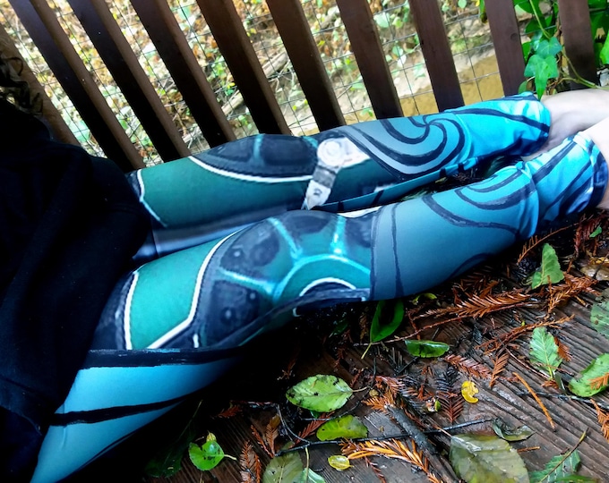 River Spirit, Blue Green Mecha Mermaid Leggings, Steampunk Cosplay Armor