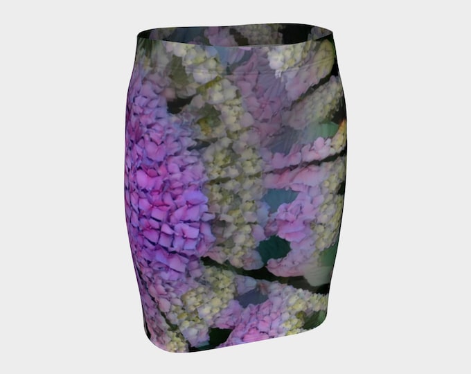 Hydrangea, Night Blooming Garden, Skirt, Flower Skirt, Flowers, Spring, Mini Skirt, Purple, Pink,Beige,Green,Floral, Original Art, Caballera