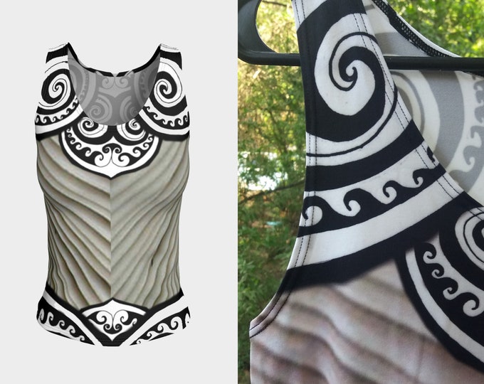 Flower Faerie Mermaid Armor, Tank Top, Fairy, Striped, Steampunk, Festival,Rave, Black White, Swirl, Celtic Spiral, Hand Drawn, Original Art