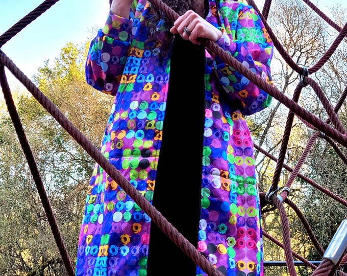 Hoodie Dress, Building Bricks, Day Glo, Rainbow, Purple Neon, Sweatshirt Dress with Zipper and Pocket, Original Fabric Design by Caballera
