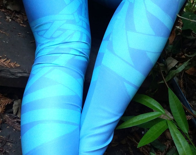 Meandering Knot II, Light Blues, Ombre Leggings, Celtic Knot, Sky Blue, Spring, Workout, Dance, Yoga, Tough, Celtic Leggings, Original Art