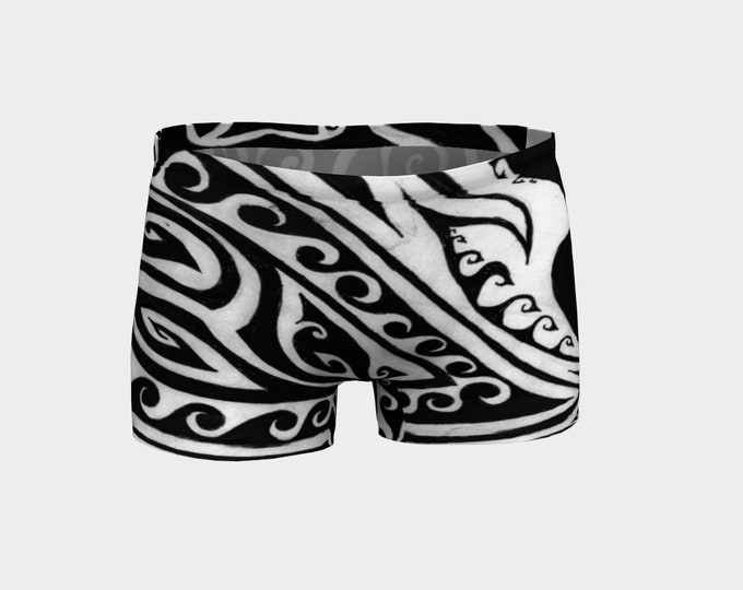 Shark Away, Black & White Stripe Swim Shorts, Greek, Spiral, Striped, Waves, Swim Bottom, Shorts, Shark Repellent, Hand Drawn, Original Art