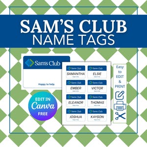 Sam's Club NAME TAGS Template: Digital Download (Edit in Canva FREE)