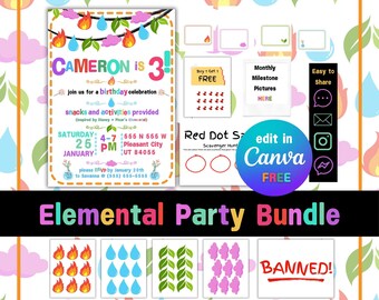 Paquete Fiesta Elemental: Plantillas personalizables de Canva (Descarga digital)