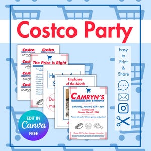 Costco Party Bundle: Editable Invitations, Name Tags, Game, Employee of the Month (Digital Download)