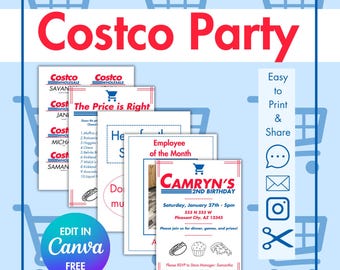 Costco Party Bundle: Editable Invitations, Name Tags, Game, Employee of the Month (Digital Download)