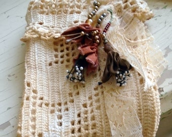 crochet flower bag and brooch
