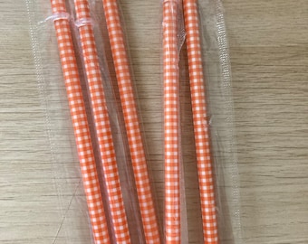 Paja de gingham naranja, a cuadros, a cuadros, paja de plástico reutilizable, paja ecológica