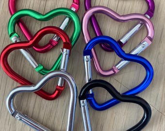 Heart Carabiner Clips (Pack 3) Aluminium Alloy, Clasp Spring Hook Keyring Camping Carabina Karabiner