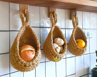 Hanging Rattan Fruit Basket Various Sizes, Bohemian Kitchen Decor, Stylish Storage Solution, Kitchen Organisation, New Home Gift