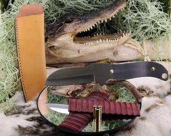 DIY Knife Making Kit1: Sheep Foot Blade, Red Camel Bone Scales, Mosaic Pins, Sheath