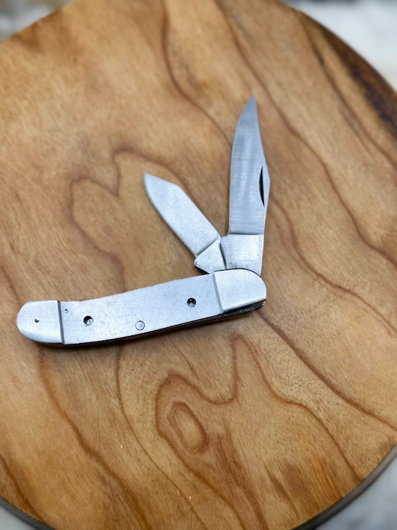 DIY 440c Folding Knife Kit: peanut style Blade Blank, stainless steel Bolsters two blades.