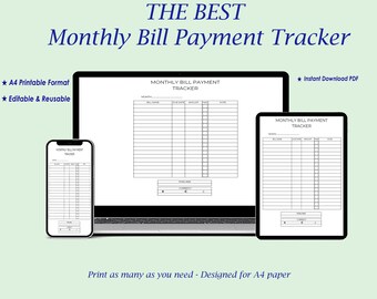 Monthly Bill Payment Tracker | Printable Budgeting PDF | Bill Organizer | Expense Log | A4  Digital Download