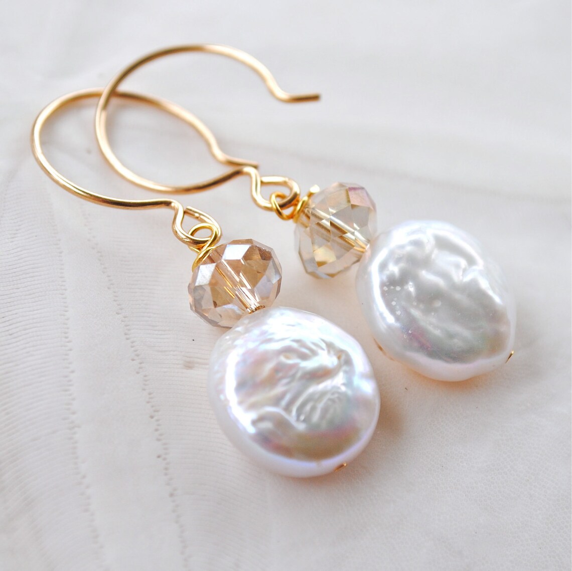 Oyster White Ivory. Fresh Water Pearl Earrings. Handmade Ear Etsy