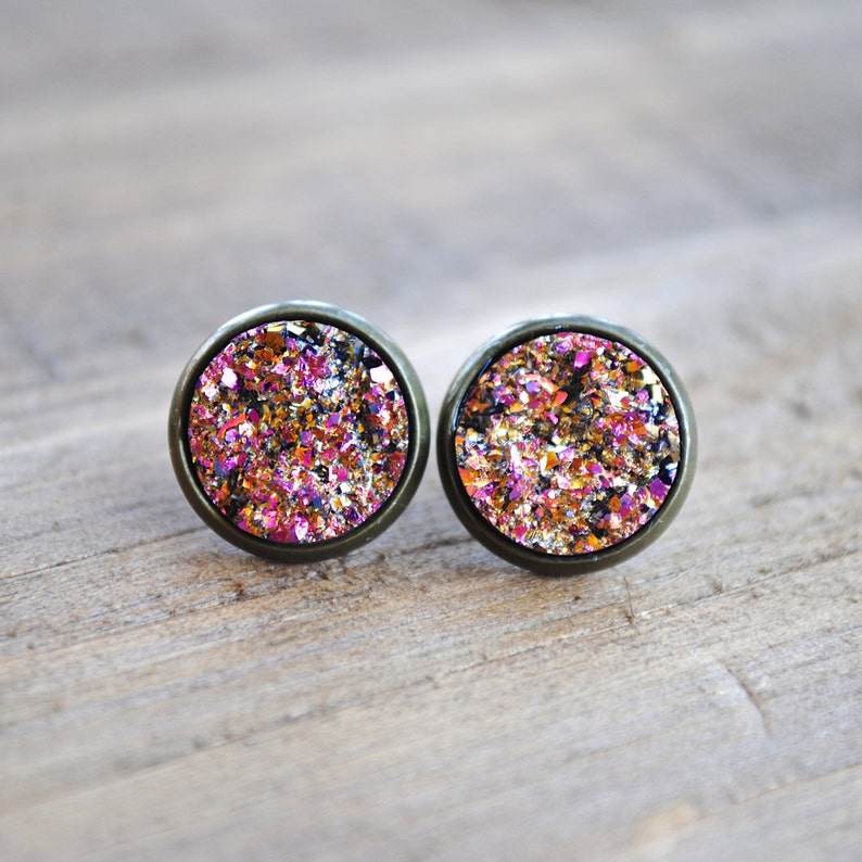 Pink Druzy Earrings. Antique Brass Setting. Bridesmaids - Etsy