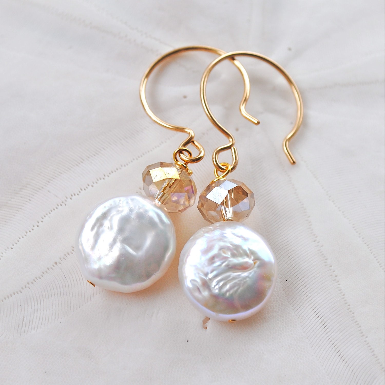 Oyster White Ivory. Fresh Water Pearl Earrings. Handmade Ear Etsy