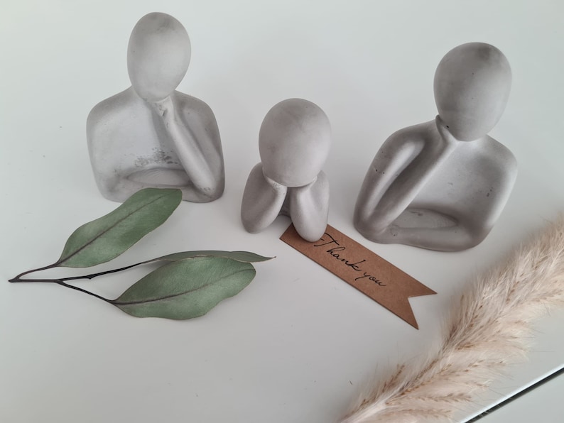 Modell-Gips Figuren Handgefertigt Deko Figurenset Familienset Anthrazit Bild 4