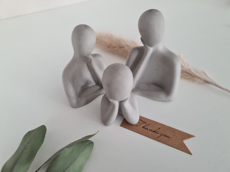 Modell-Gips Figuren Handgefertigt Deko Figurenset Familienset Anthrazit Bild 2