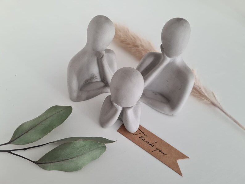 Modell-Gips Figuren Handgefertigt Deko Figurenset Familienset Anthrazit Bild 3