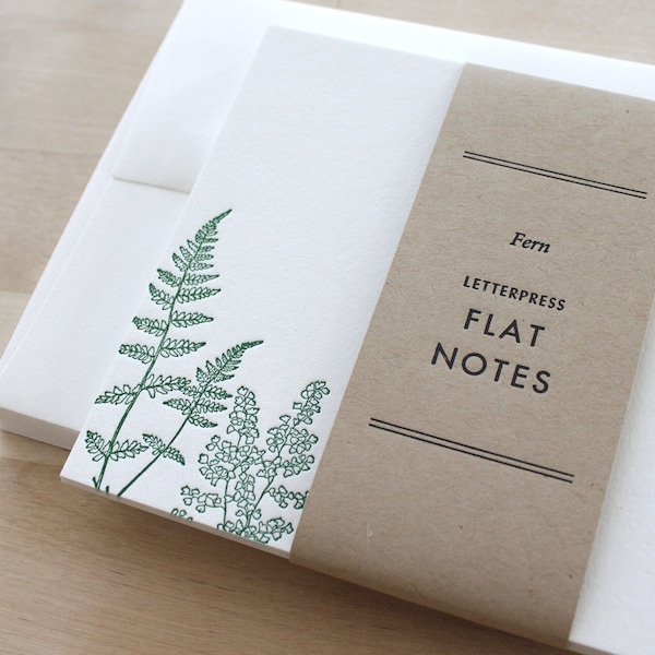 Letterpress Fern Thank You Cards: Embossed Recycled Flat Stationery