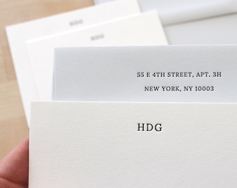 Classic Embossed Stationery with Gray Envelope | Letterpress Small Initials | Men's Personalized Embossed Notecards