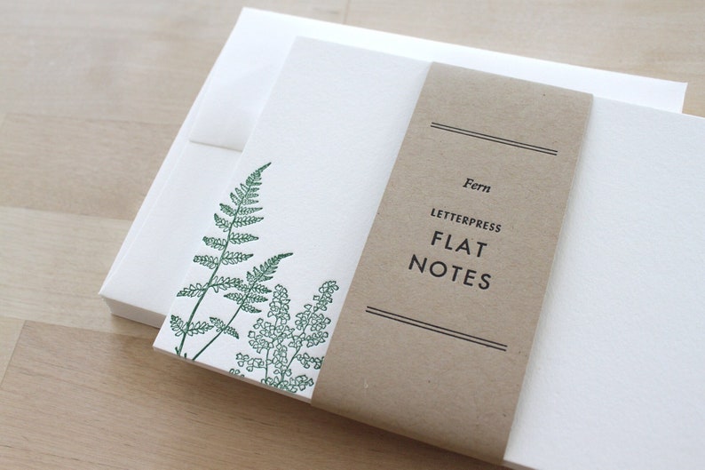 Letterpress FERN Thank You Cards Flat Notecards for Wedding Gift for Gardener Notecard Embossed Stationery Outdoorsy Gift Recycled Paper image 1