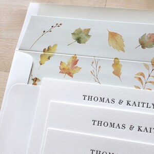 Personalized Letterpress Notecards Custom Thank You Cards Wedding Gift Wedding Registry Custom Notecards Autumn Envelope Liner