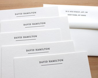 Personalized Letterpress Stationery |  Stately Embossed Notecard Set | Traditional Underlined Name |  Custom Stationary