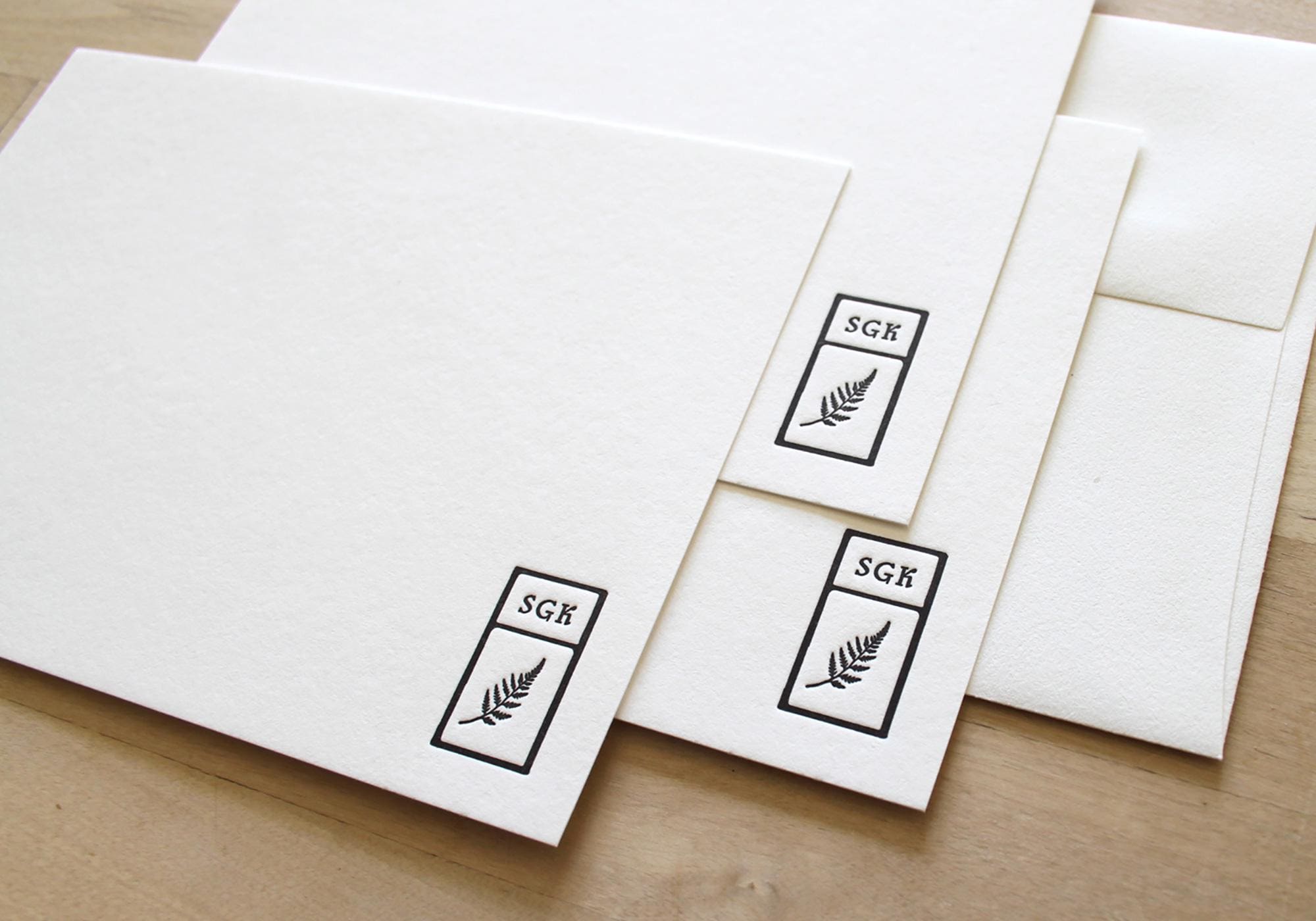 Letterpress Monogram Stationery: Custom Fern Notecards