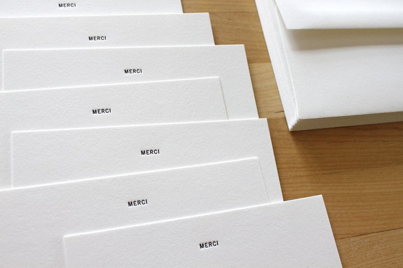 Letterpress Merci Cards - Thank You Note - French Minimalist Design