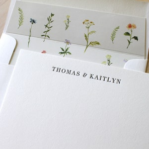 Letterpress Wedding Thank You Cards: Personalized Stationery, Meadow Flowers Envelope Liner