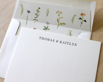 Letterpress Wedding Thank You Cards: Personalized Stationery, Meadow Flowers Envelope Liner