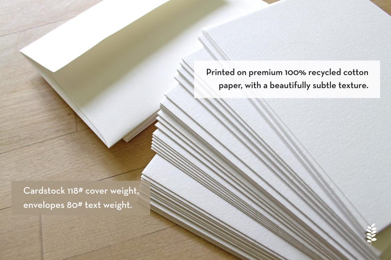 Stack of pearl white 118 lb cotton letterpress cards with envelope