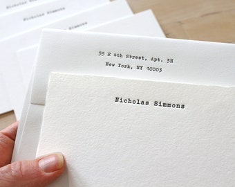 Typewriter Style Letterpress Stationery Personalized Embossed Note Card Custom Vintage Stationary