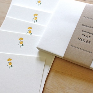 Letterpress Thank You Cards California Poppy Flat Notecards with Envelopes West Coast SoCal Vibes Thank You Notes Outdoorsy Stationery
