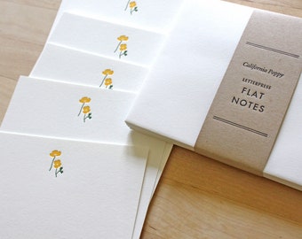 Letterpress Thank You Cards California Poppy Flat Notecards with Envelopes West Coast SoCal Vibes Thank You Notes Outdoorsy Stationery