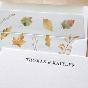 Personalized Letterpress Notecards Custom Thank You Cards Wedding Gift Wedding Registry Custom Notecards Autumn Envelope Liner