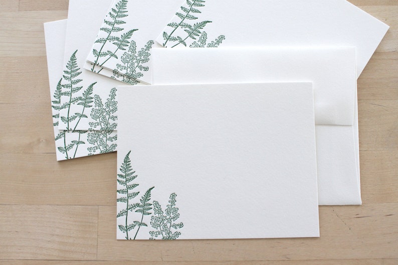 Letterpress FERN Thank You Cards Flat Notecards for Wedding Gift for Gardener Notecard Embossed Stationery Outdoorsy Gift Recycled Paper image 3