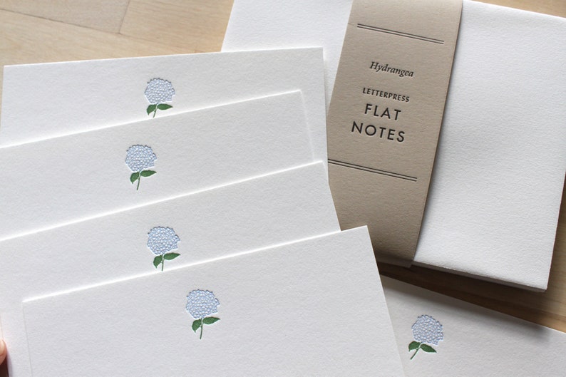 Letterpress Thank You Card - Flat Notes - Hydrangea