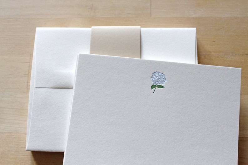 Letterpress Thank You Card - Flat Notes - Hydrangea