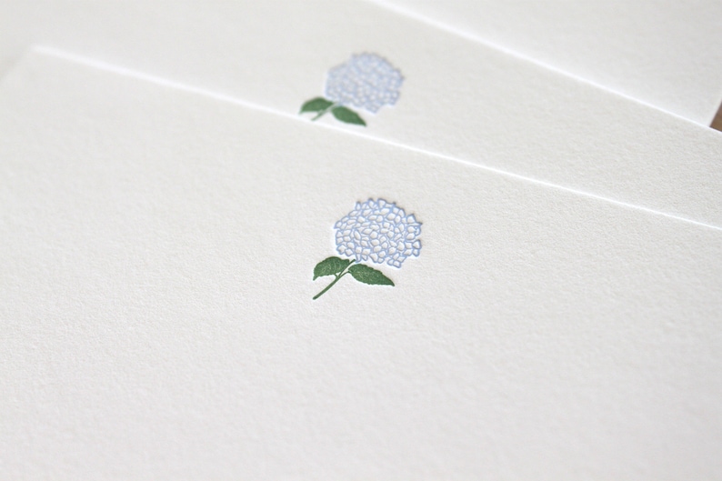 Letterpress Thank You Card - Flat Notes - Hydrangea