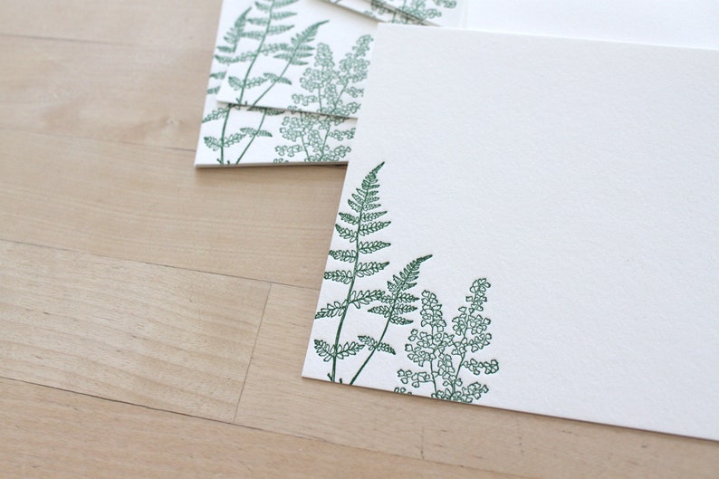 Letterpress FERN Thank You Cards Flat Notecards for Wedding Gift for Gardener Notecard Embossed Stationery Outdoorsy Gift Recycled Paper image 8