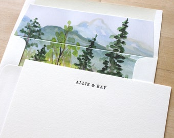 Wilderness Mountain Custom Letterpress Notecards Personalized Wedding Stationery Registry Nature Couple Wedding Gift