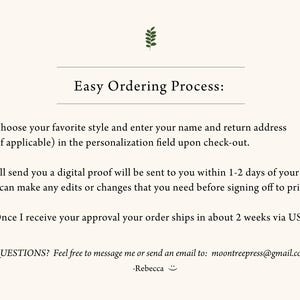 Custom letterpress notecards ordering process for moontree letterpress