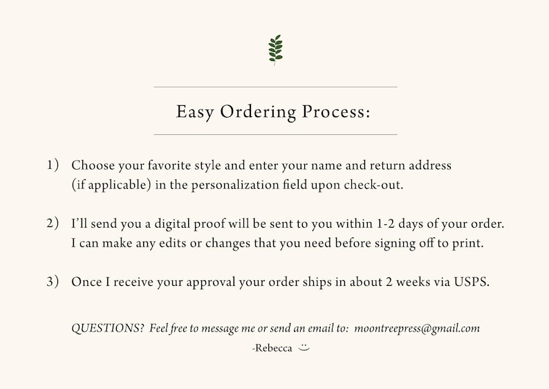 Custom letterpress notecards ordering process for moontree letterpress