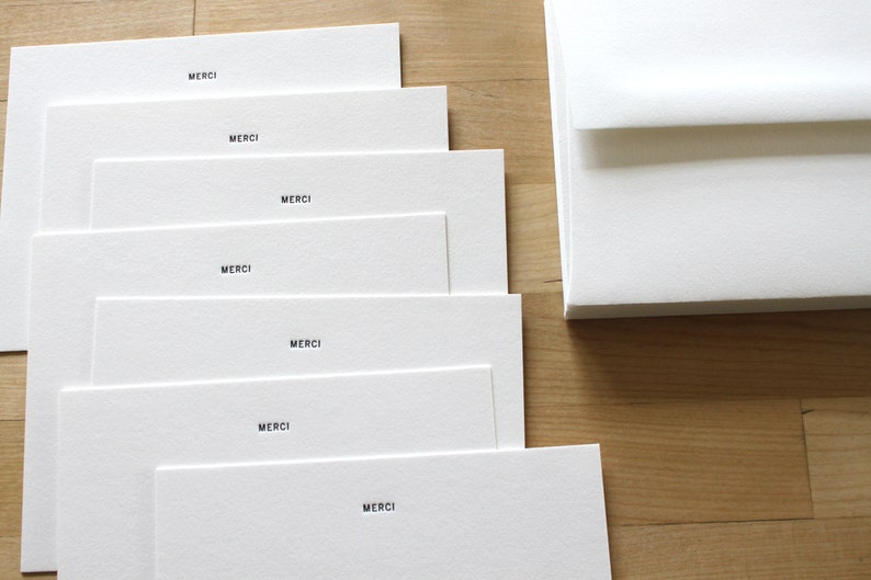 Letterpress Merci Cards - Thank You Note - French Minimalist Design