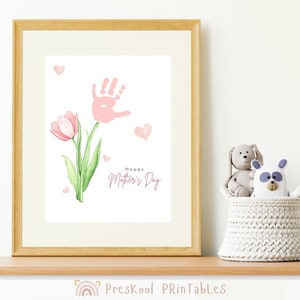 Día de la Madre DIY Regalo floral huella de la mano recuerdo abuela flor artesanía ramo actividad tarjeta de arte hecha a mano para mamá niño niño imprimible
